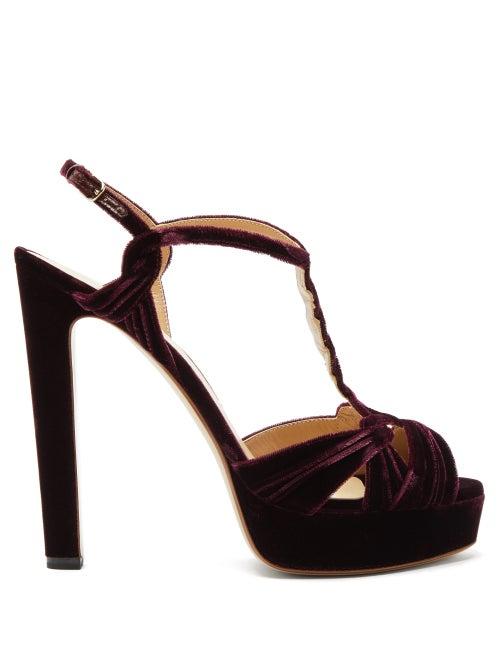 Matchesfashion.com Francesco Russo - T Bar Velvet Platform Sandals - Womens - Burgundy