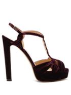 Matchesfashion.com Francesco Russo - T Bar Velvet Platform Sandals - Womens - Burgundy