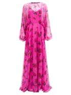 Matchesfashion.com Valentino - Balloon-sleeve Floral-print Silk-organza Gown - Womens - Pink Print