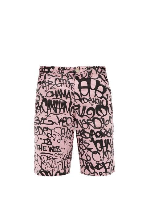 Matchesfashion.com Comme Des Garons Shirt - Graffiti-print Cotton Shorts - Mens - Pink
