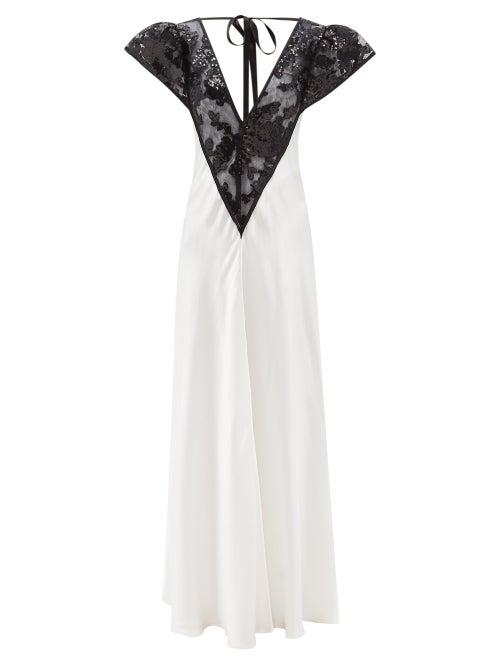 Rodarte - Plunge-front Lace And Silk-satin Dress - Womens - White Black