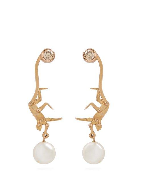Matchesfashion.com Marc Alary - Diamond, Pearl & Pink Gold Earrings - Womens - Gold