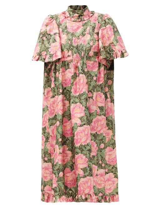 Matchesfashion.com Paco Rabanne - Ruffled Metallic Floral-jacquard Dress - Womens - Pink Print