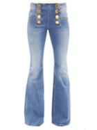 Matchesfashion.com Balmain - Buttoned Flared Jeans - Womens - Denim