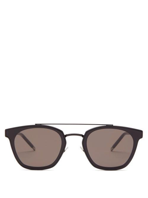 Matchesfashion.com Saint Laurent - Top Bar Round Metal Sunglasses - Mens - Black