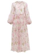 Matchesfashion.com Zimmermann - Super Eight Braid-trimmed Silk-chiffon Dress - Womens - Pink Print