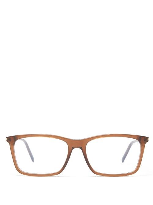 Matchesfashion.com Saint Laurent - Rectangular Acetate Glasses - Mens - Brown
