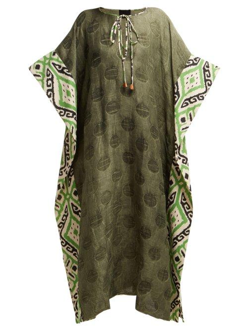 Matchesfashion.com Love Binetti - I Go Around Long Silk Kaftan - Womens - Green Print