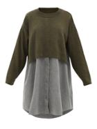 Ladies Rtw Mm6 Maison Margiela - Sweater-panel Wool-blend Shirt Dress - Womens - Khaki