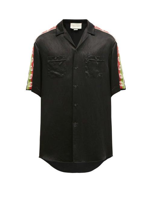 Matchesfashion.com Gucci - Logo-stripe Cuban-collar Satin Shirt - Mens - Black