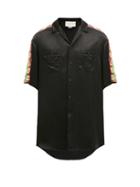 Matchesfashion.com Gucci - Logo-stripe Cuban-collar Satin Shirt - Mens - Black