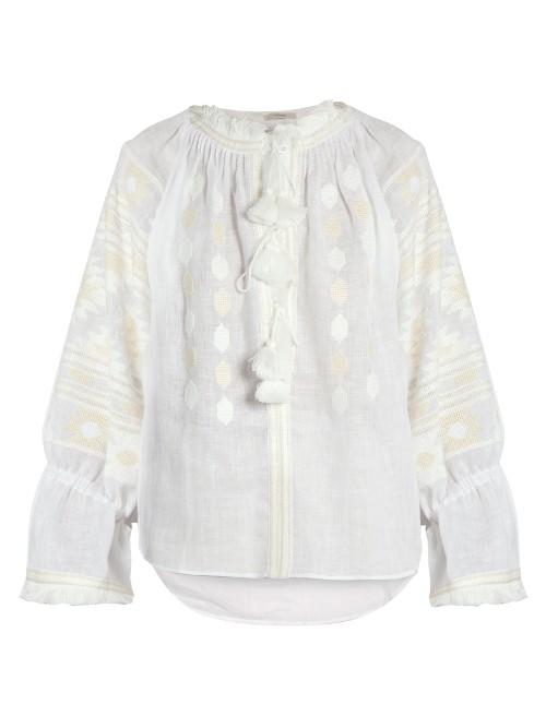 Vita Kin Kilim Embroidered Linen Blouse