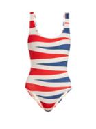 Matchesfashion.com Solid & Striped - The Anne Marie Backgammon Print Swimsuit - Womens - Red Multi
