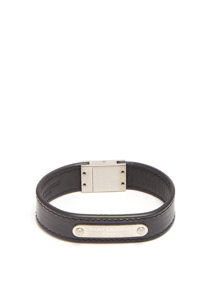 Saint Laurent Logo Leather Cuff Bracelet
