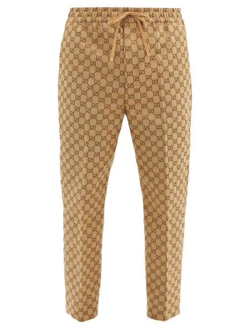 Matchesfashion.com Gucci - Gg-jacquard Drawstring-waist Cotton-blend Trousers - Mens - Beige