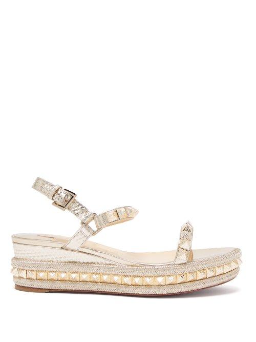 Matchesfashion.com Christian Louboutin - Pyraclou 60 Metallic Leather Flatform Sandals - Womens - Gold