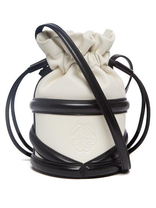 Alexander Mcqueen - Soft Curve Drawstring Leather Cross-body Bag - Womens - Black White