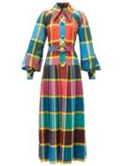 Matchesfashion.com Gucci - Madras-check Pleated Cotton Fil--fil Shirt Dress - Womens - Yellow Multi