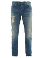 Matchesfashion.com Saint Laurent - Low Waist Distressed Skinny Jeans - Mens - Light Blue