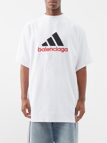 Balenciaga - X Adidas Logo-embroidered Cotton T-shirt - Mens - White Black