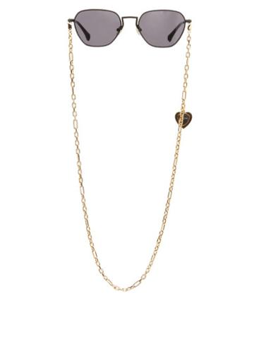Matchesfashion.com Linda Farrow - X Alessandra Rich Hexagonal Sunglasses And Chain - Womens - Black Grey