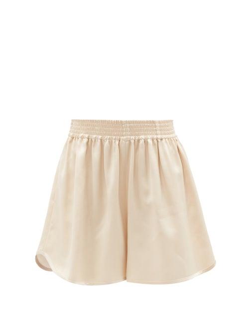 Raey - Gathered-waist Long Silk Shorts - Womens - Light Beige