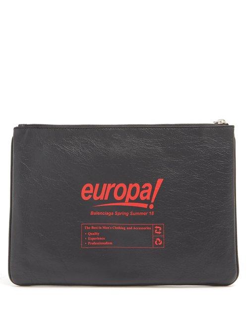 Matchesfashion.com Balenciaga - Europa Print Leather Pouch - Mens - Black Multi