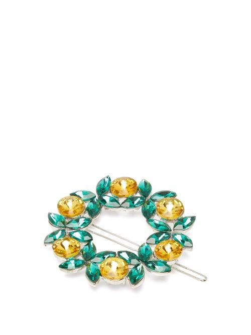 Matchesfashion.com Shrimps - Rhea Crystal Embellished Hair Clip - Womens - Green