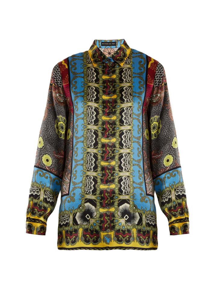 Etro Jungle-print Hammered Silk-satin Shirt
