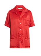 Off-white Short-sleeved Sandwashed-satin Shirt