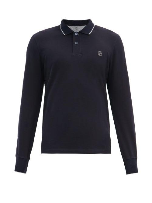 Matchesfashion.com Brunello Cucinelli - Crest-embroidered Cotton-jersey Polo Shirt - Mens - Navy