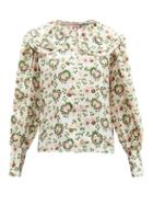 Matchesfashion.com Shrimps - Amelia Heart-print Collared Silk-crepe Blouse - Womens - White Multi