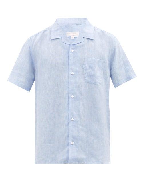 Derek Rose - Monaco Linen Short-sleeved Shirt - Mens - Light Blue
