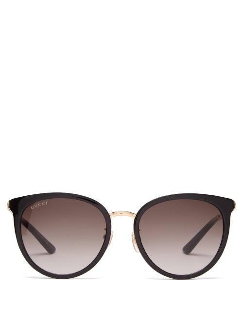 Matchesfashion.com Gucci - Oversized Acetate Cat-eye Sunglasses - Womens - Black Gold