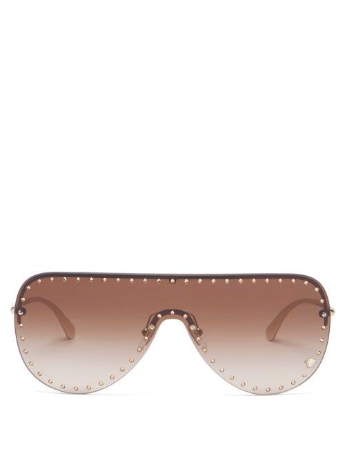 Ladies Accessories Versace Eyewear - Medusa-head Shield Metal Sunglasses - Womens - Brown