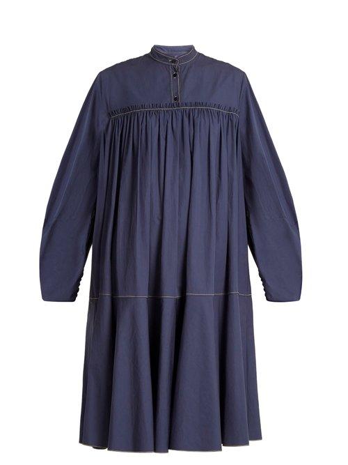 Matchesfashion.com Roksanda - Soraya Gathered Cotton Sateen Dress - Womens - Blue