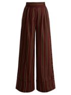 Matchesfashion.com Palmer//harding - Striped Cotton Twill Wide Leg Trousers - Womens - Burgundy