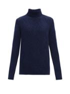 Matchesfashion.com Etro - Roll-neck Zigzag Ribbed-knit Merino Wool Sweater - Mens - Navy