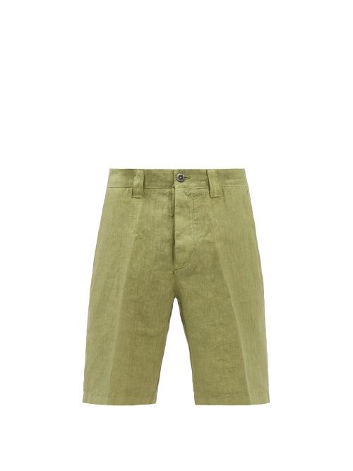 120 Lino 120% Lino - Linen-hopsack Shorts - Mens - Khaki