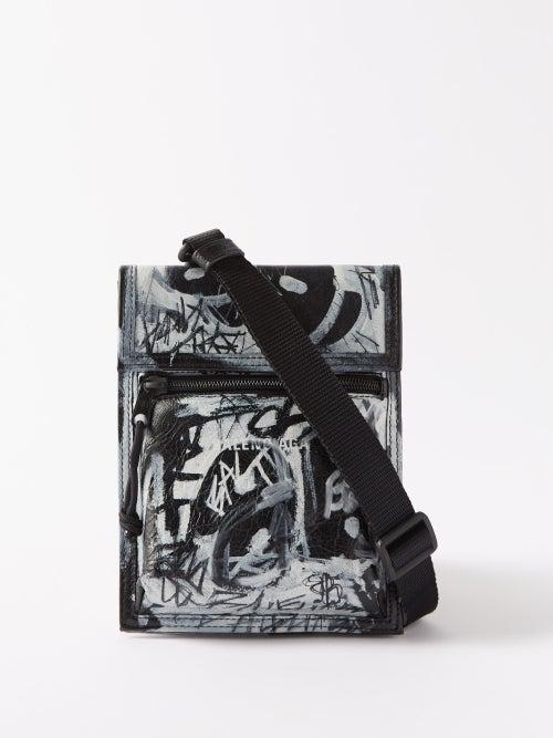 Balenciaga - Explorer Graffiti-print Leather Pouch - Mens - Black
