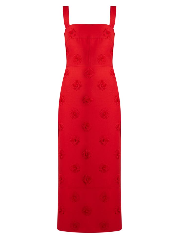 Valentino Daisy-appliqu Sleeveless Crepe Midi Dress