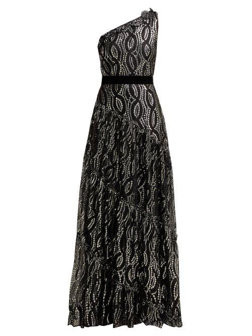 Matchesfashion.com Goat - Hayworth One Shoulder Tiered Lam Dress - Womens - Black Silver