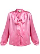 Matchesfashion.com Gucci - Tie Neck Silk Satin Blouse - Womens - Pink