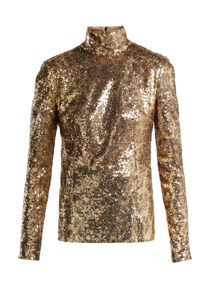 Dolce & Gabbana Leopard-sequinned High-neck Top