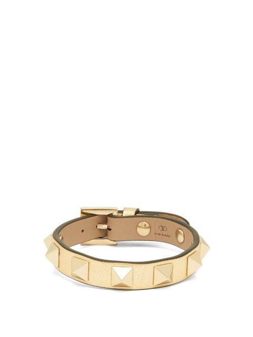 Matchesfashion.com Valentino Garavani - Rockstud Leather Bracelet - Womens - Gold