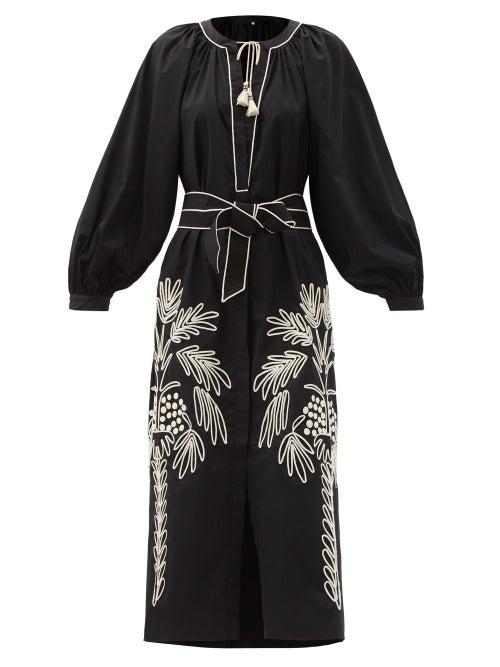 Matchesfashion.com Johanna Ortiz - Real Expedition Palm-tree Cotton-blend Dress - Womens - Black