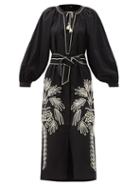 Matchesfashion.com Johanna Ortiz - Real Expedition Palm-tree Cotton-blend Dress - Womens - Black