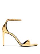 Matchesfashion.com Saint Laurent - Bea Metallic Snakeskin-embossed Leather Sandals - Womens - Gold