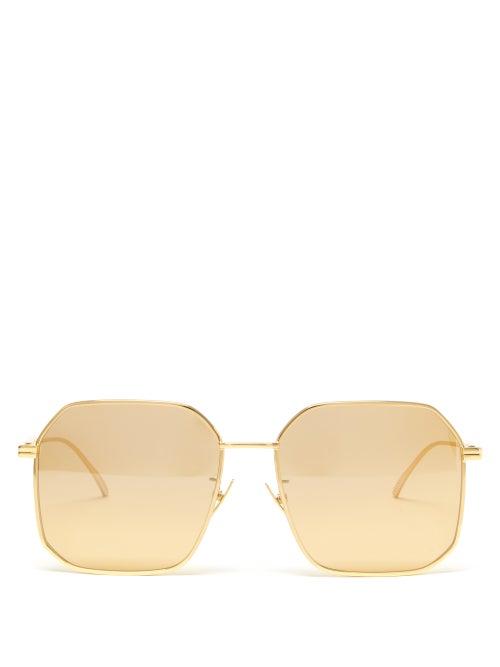 Matchesfashion.com Bottega Veneta - Angular Aviator Metal Sunglasses - Mens - Brown Gold