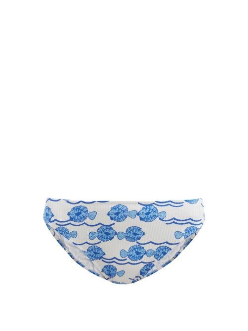 Matchesfashion.com Fisch - Lorient Ribbed Recycled-fibre Blend Bikini Briefs - Womens - Blue Print